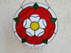 Tudor Rose Round Stained Glass Window Panel 10