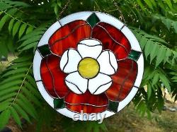 Tudor Rose Round Stained Glass Window Panel 10