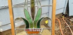Tulip Design Stained Glass Window Panel Set of two antique vintage large leaded