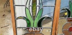 Tulip Design Stained Glass Window Panel Set of two antique vintage large leaded