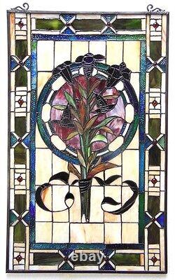 Tulip Design Tiffany Style Stained Cut Glass Window Panel 20 Wide x 32 Tall