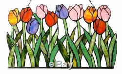 Tulip Floral Design Tiffany Style Stained Glass Window Panel LAST ONE THIS PRICE