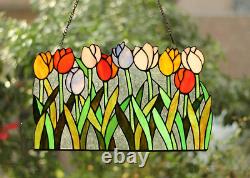 Tulips Floral Tiffany Style Stained Glass Window Panel Spring Decor Flowers