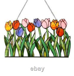 Tulips Floral Tiffany Style Stained Glass Window Panel Spring Decor Flowers