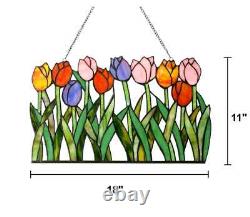 Tulips Floral Tiffany Style Stained Glass Window Panel Spring Decor Flowers