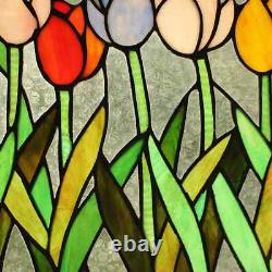 Tulips Floral Tiffany Style Stained Glass Window Panel Spring Decor Flowers