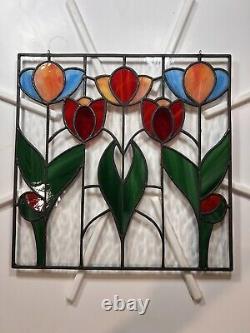 Tulips In Spring Prairie Mission Style Stained Glass Panel 14.5 X14.5