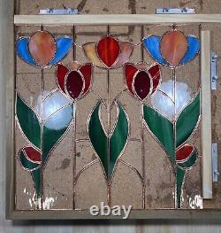 Tulips In Spring Prairie Mission Style Stained Glass Panel 14.5 X14.5