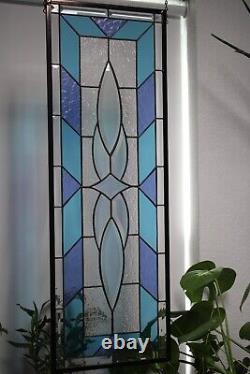 Turquoise& Blue Beveled Stained Glass Window panel, hanging, sidelight