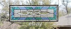 Turquoise& Blue Beveled Stained Glass Window panel, hanging, sidelight