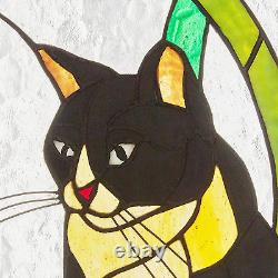 - Tuxedo Cat Stained Glass Window Panel