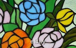Two baby angel Tiffany Style stained glass Jeweled window panel, 20 x 34