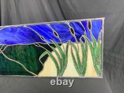 UNIQUE BASS STAINED GLASS TRANSOM WINDOW PANEL- FISHING CABIN LODGE 32x8