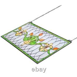 Uimoso Tiffany-Inspired Stained Glass Hanging Panel with Chain, 32 x 17 Inches