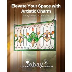 Uimoso Tiffany-Inspired Stained Glass Hanging Panel with Chain, 32 x 17 Inches