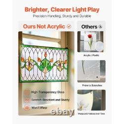 Uimoso Tiffany-Inspired Stained Glass Hanging Panel with Chain, 32 x 17 Inches