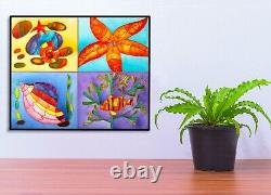 Under the ocean PAINTING, Stained glass panel, Glass painting, Colorful fish