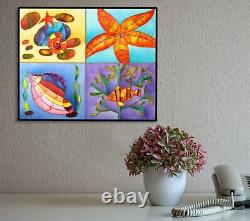 Under the ocean PAINTING, Stained glass panel, Glass painting, Colorful fish