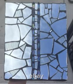 Unmarked Abstract Blue & White Stained Glass Window Panel Art Suncatcher