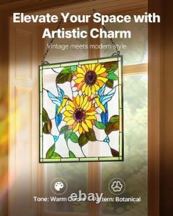 VEVOR Stained Glass Window Panel, 20 x 20 in, Tiffany Style Hanging Transom Window