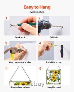 VEVOR Stained Glass Window Panel, 20 x 20 in, Tiffany Style Hanging Transom Window