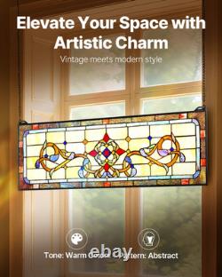 VEVOR Stained Glass Window Panel, 32 x 11 Tiffany Style Hanging Transom Window