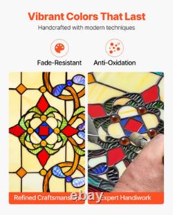 VEVOR Stained Glass Window Panel, 32 x 11 Tiffany Style Hanging Transom Window