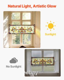 VEVOR Stained Glass Window Panel, 32 x 11 Tiffany Style Hanging Transom Window