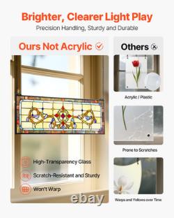 VEVOR Stained Glass Window Panel, 32 x 11 Tiffany Style Hanging Transom Window