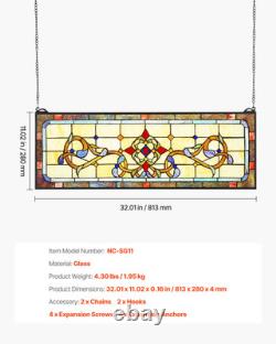 VEVOR Stained Glass Window Panel, 32 x 11 Tiffany Style Hanging Transom Window