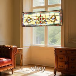 VEVOR Stained Glass Window Panel, 32 x 11 Tiffany Style Hanging Transom Window