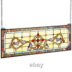 VEVOR Stained Glass Window Panel, 32 x 11 Tiffany Style Hanging Transom Window