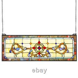 VEVOR Stained Glass Window Panel, 32 x 11 Tiffany Style Hanging Transom Window
