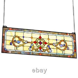 VEVOR Stained Glass Window Panel, 32 x 11 Tiffany Style Hanging Transom Window