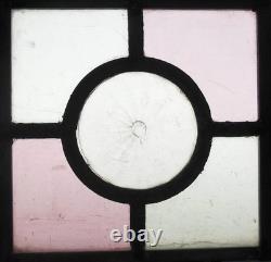 VICT. BULLSEYE OLD ENGLISH LEADED STAINED GLASS WINDOW Unframed w Hooks7.5 X7.5