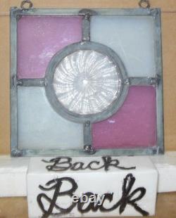 VICT. BULLSEYE OLD ENGLISH LEADED STAINED GLASS WINDOW Unframed w Hooks7.5 X7.5