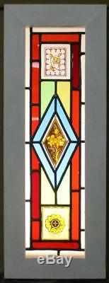 VICTORIAN OLD ENGLISH LEADED STAINED GLASS WINDOW HP Floral Panel 8.5 x 22.75
