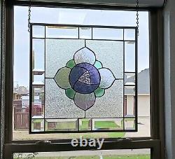 VICTORIAN Stained Glass Panel 16 3/8 16 1/2HMD-US Iridized purple &violet