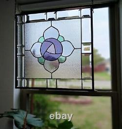 VICTORIAN Stained Glass Panel 16 3/8 16 1/2HMD-US Iridized purple &violet