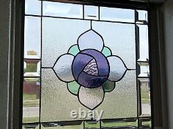 VICTORIAN Stained Glass Panel 16 3/8 16 1/2HMD-US Iridized purple &violet