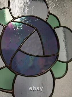 VICTORIAN Stained Glass Panel 16 3/8 16 1/2HMD-US Iridized purple &violet