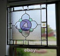 VICTORIAN Stained Glass Panel 16 3/8 16 1/2HMD-US Iridized purple &violet