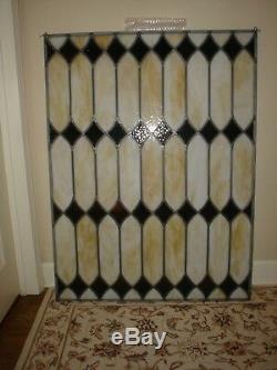 VINTAGE Custom Stained Glass Window Panel With Diamond Pattern 36 x 48 Excellent