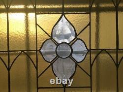 VINTAGE amber color STAINED GLASS WINDOW PANEL 31 1/2 x 19 1/2