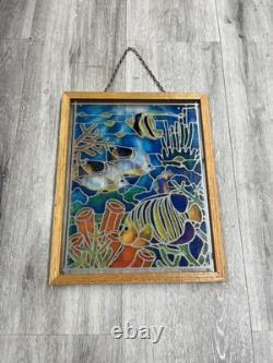 VTG 1997 12 x 15 Fish Under the Sea Handcrafted Stained Glass Window Panel