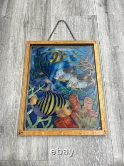 VTG 1997 12 x 15 Fish Under the Sea Handcrafted Stained Glass Window Panel