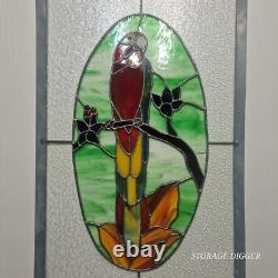 VTG Large 24 x 16 Stained Glass Parrot Window Panel Tropical Coastal Rainforest