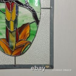 VTG Large 24 x 16 Stained Glass Parrot Window Panel Tropical Coastal Rainforest