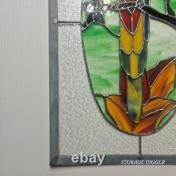 VTG Large 24 x 16 Stained Glass Parrot Window Panel Tropical Coastal Rainforest