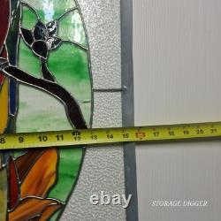 VTG Large 24 x 16 Stained Glass Parrot Window Panel Tropical Coastal Rainforest